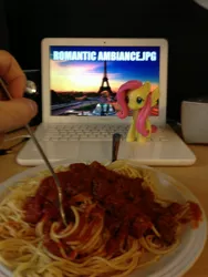 Size: 2448x3264 | Tagged: derpibooru import, fluttershy, food, forever alone, funko, holiday, irl, meme, pasta, photo, safe, spaghetti, toy, valentine's day, waifu dinner