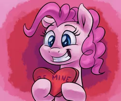 Size: 1200x1000 | Tagged: artist:verulence, be mine, box of chocolates, colored pupils, cute, derpibooru import, diapinkes, ear fluff, holiday, pinkie pie, safe, smiling, solo, valentine, valentine's day