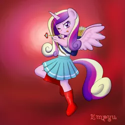 Size: 1000x1000 | Tagged: anthro, arrow, artist:empyu, bow and arrow, bow (weapon), cupid, cupidance, derpibooru import, hearts and hooves day, plantigrade anthro, princess cadance, princess of love, quiver, safe, solo, weapon