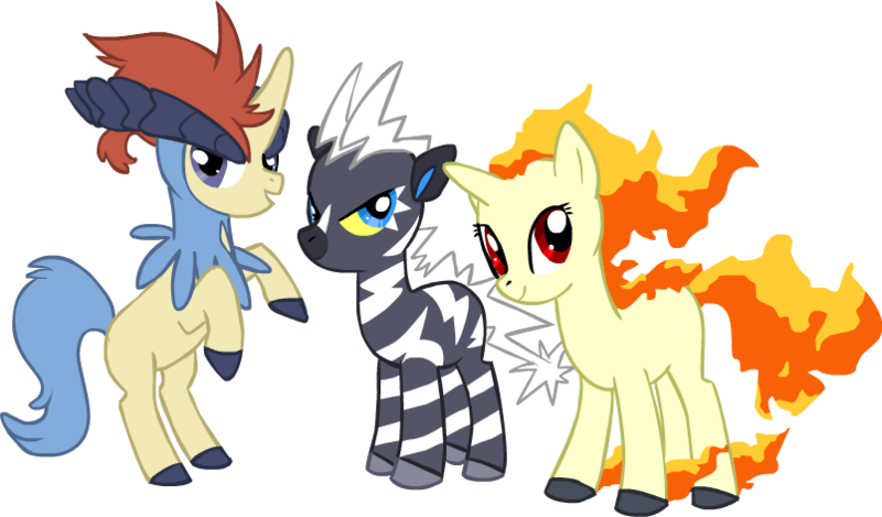 Size: 804x471 | Tagged: artist needed, safe, derpibooru import, ponified, blitzle, keldeo, pony, ponyta, pokémon, style emulation