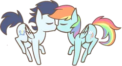 Size: 600x324 | Tagged: safe, artist:littlecloudie, derpibooru import, rainbow dash, soarin', backwards cutie mark, cute, eyes closed, female, kissing, male, raised hoof, raised leg, shipping, simple background, soarindash, straight, transparent background