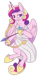 Size: 403x761 | Tagged: arrow, artist:lulubell, bow and arrow, bow (weapon), clothes, cupid, cupidance, derpibooru import, holiday, princess cadance, princess of love, safe, simple background, solo, toga, transparent background, valentine's day, weapon
