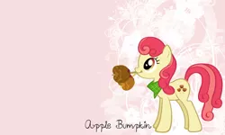 Size: 3000x1800 | Tagged: apple bumpkin, apple family member, artist:kelseysparrow67, artist:solusjbj, caramel apple (food), derpibooru import, mouth hold, safe, solo, vector, wallpaper