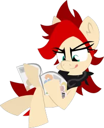 Size: 5851x7206 | Tagged: safe, artist:zvn, derpibooru import, oc, oc:red pone (8chan), unofficial characters only, /pone/, 8chan, absurd resolution, bandana, clothes, cross legged, magazine, reading, scarf, solo, tongue out