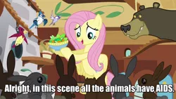 Size: 1280x720 | Tagged: aids, animal, caption, derpibooru import, fluttershy, harry, hiv, image macro, man in a box (the movie), meme, none piece, one piece, safe, sexually transmitted disease, text