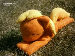 Size: 4288x3216 | Tagged: apple cobbler, apple family member, artist:hipsterowlet, beanie (plushie), custom, derpibooru import, grass, irl, lying, not applejack, photo, plushie, safe, solo, toy