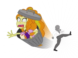 Size: 7646x5661 | Tagged: safe, derpibooru import, adagio dazzle, equestria girls, absurd resolution, abuse, adagiabuse, breasts, don't fuck with this senator, female, garbagio, kicking, senator armstrong, template, trash can
