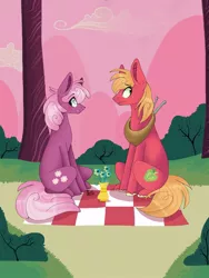 Size: 768x1024 | Tagged: safe, artist:pixelthepegasus, derpibooru import, big macintosh, cheerilee, earth pony, pony, hearts and hooves day (episode), awkward, blushing, cheerimac, female, flower, hearts and hooves day, male, picnic, shipping, stallion, straight