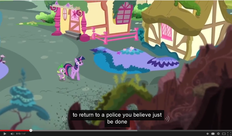 Size: 1279x751 | Tagged: safe, derpibooru import, edit, edited screencap, screencap, spike, twilight sparkle, twilight sparkle (alicorn), alicorn, pony, castle sweet castle, season 5, caption, female, mare, meme, youtube caption