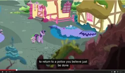 Size: 1279x751 | Tagged: safe, derpibooru import, edit, edited screencap, screencap, spike, twilight sparkle, twilight sparkle (alicorn), alicorn, pony, castle sweet castle, season 5, caption, female, mare, meme, youtube caption