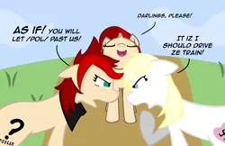 Size: 2219x1440 | Tagged: 8chan, argument, butthurt, clothes, derpibooru import, election, mascot, meadow, nazi, oc, oc:aryanne, oc:red pone (8chan), oc:ruby (8chan), /pol/, /pone/, road, safe, scarf, swastika, text, unofficial characters only