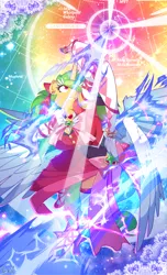 Size: 956x1575 | Tagged: accessories, alicorn, anthro, arrow, artist:0r0ch1, bow, bow and arrow, bow (weapon), clothes, derpibooru import, dress, oc, oc:mango, safe, solo, species swap, stars, unofficial characters only, weapon, wings
