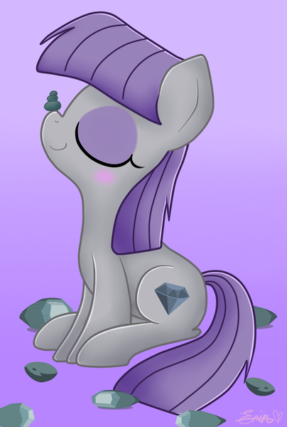 Size: 693x1030 | Tagged: artist:applefritta, balancing, boulder (pet), cute, derpibooru import, maudabetes, maud pie, ponies balancing stuff on their nose, rock, safe, smiling, solo, that pony sure does love rocks, when she smiles, wrong cutie mark