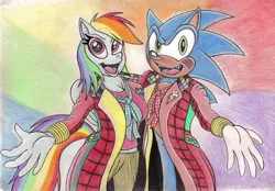 Size: 1280x890 | Tagged: anthro, artist:jameythehedgehog, crossover, derpibooru import, doctor who, outfit, rainbow dash, safe, sixth doctor, sonic the hedgehog, sonic the hedgehog (series)
