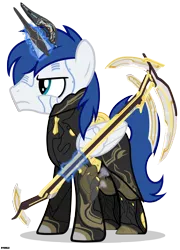 Size: 3281x4560 | Tagged: safe, artist:a4r91n, derpibooru import, oc, oc:prince nova, unofficial characters only, alicorn, pony, alicorn oc, angry, crossover, cyborg space ninja pony, frost prime (warframe), horn, magic, scythe, simple background, telekinesis, transparent background, vector, warframe, weapon, wings