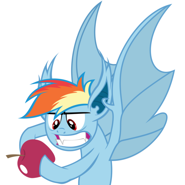 Size: 6000x6000 | Tagged: safe, artist:magister39, derpibooru import, rainbow dash, bat pony, pony, bats!, absurd resolution, apple, bat ponified, food, race swap, rainbowbat, simple background, solo, transparent background, vector