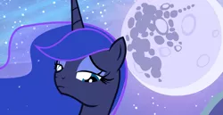 Size: 1127x583 | Tagged: artist:minty root, derpibooru import, dinky's destiny, i can't believe it's not hasbro studios, mare in the moon, moon, princess luna, sad, safe, solo