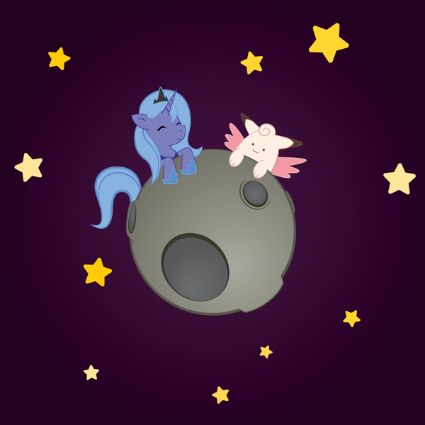 Size: 1500x1500 | Tagged: :3, artist:cloud-guy, clefable, crossover, derpibooru import, moon, pokémon, princess luna, s1 luna, safe, stars