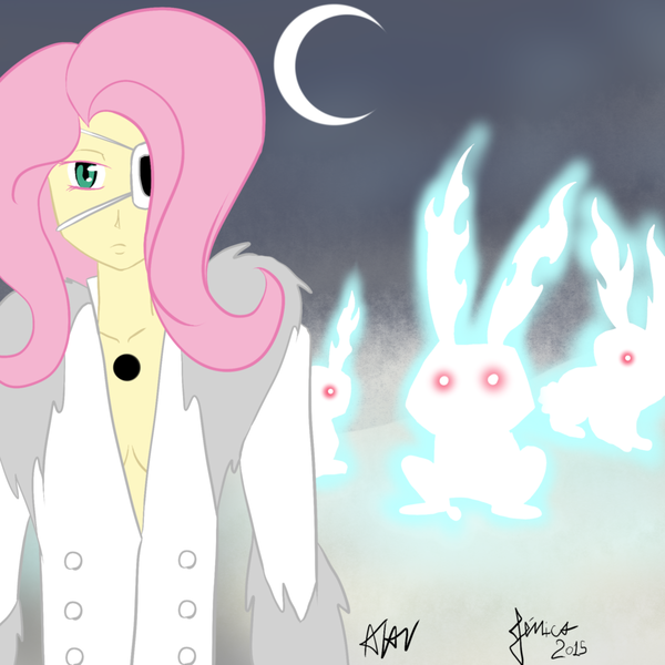 Size: 2000x2000 | Tagged: arrancar, artist:kusadewareta, badass, bleach (manga), coyote starrk, derpibooru import, flutterbadass, fluttershy, human, humanized, parody, pony coloring, safe, solo