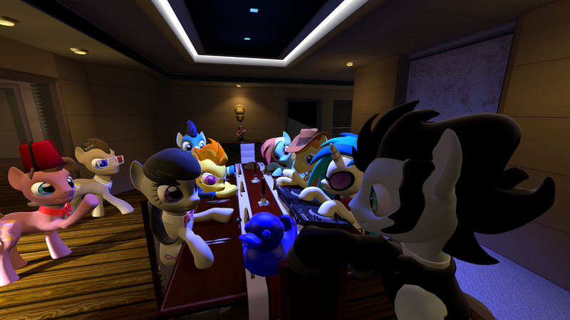 Size: 2000x1125 | Tagged: 3d, artist:dj-chopin, braeburn, derpibooru import, doctor whooves, oc, octavia melody, rainbow dash, safe, soarin', spitfire, time turner, vinyl scratch