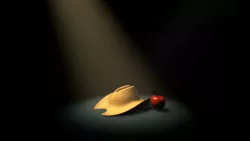 Size: 1191x670 | Tagged: apple, applejack's hat, artist:the-lunar-brony, cowboy hat, derpibooru import, five nights at aj's, five nights at freddy's, food, hat, no pony, parody, safe, spotlight
