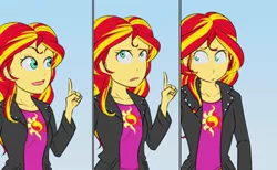 Size: 439x270 | Tagged: safe, artist:kibate, derpibooru import, sunset shimmer, equestria girls, can't argue with that, comic, frown, open mouth, reaction image, smiling, solo, thinking, wide eyes