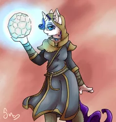 Size: 950x1000 | Tagged: anthro, artist:poisindoodles, clothes, crossover, derpibooru import, meridia's beacon, orb, rarity, robes, safe, skyrim, the elder scrolls