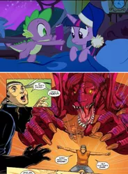 Size: 511x694 | Tagged: safe, derpibooru import, spike, twilight sparkle, twilight sparkle (alicorn), alicorn, dragon, kaiju, pony, power ponies (episode), aura, big hero 6, comic, comic book meme, exploitable meme, fred, fredzilla, marvel, meme, obligatory pony, stand, wasabi, wasabi no ginger