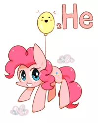 Size: 800x1000 | Tagged: artist:joycall6, balloon, blushing, chemistry, cute, derpibooru import, floating, helium, looking at you, open mouth, part of a set, periodic table, pinkie pie, safe, series:joycall6's periodic table, smiling, solo, then watch her balloons lift her up to the sky