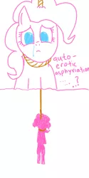 Size: 600x1200 | Tagged: grimdark, suggestive, derpibooru import, pinkie pie, pony, autoerotic asphyxiation, comic, crying, death, fetish, hanging, hanging (by neck), hanging fetish, rope, solo, suicide