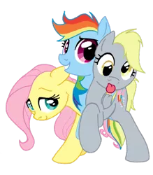 Size: 466x531 | Tagged: safe, artist:inkwell, derpibooru import, derpy hooves, fluttershy, rainbow dash, pegasus, pony, conjoined, derpbowshy (fusion), female, fusion, mare, multiple heads, simple background, three heads, three-headed pony, transparent background, triple header, wat, we have become one, what has science done