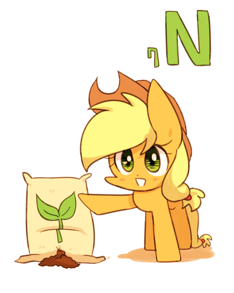 Size: 800x1000 | Tagged: applejack, artist:joycall6, blushing, chemistry, chibi, cute, derpibooru import, fertilizer, jackabetes, nitrogen, part of a set, periodic table, safe, saltpeter, series:joycall6's periodic table, solo