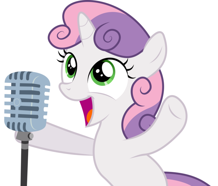 Size: 7000x6000 | Tagged: absurd resolution, artist:dasprid, bloom and gloom, derpibooru import, hoof hold, it didn't happen, it's happening, microphone, open mouth, safe, simple background, singing, smiling, solo, svg, .svg available, sweetie belle, transparent background, vector