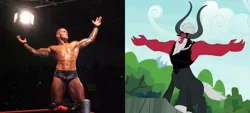 Size: 1000x450 | Tagged: comparison, derpibooru import, exploitable meme, lord tirek, lord tirek's outstretched arms, meme, pose, randy orton, safe, wwe