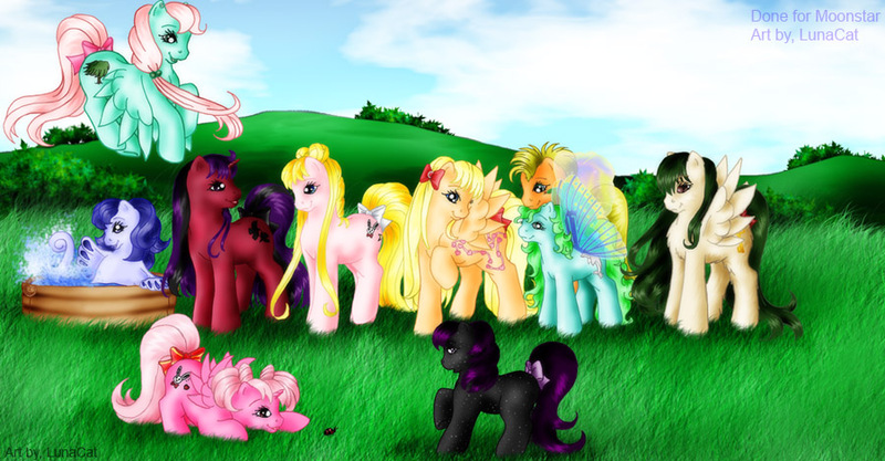 Size: 900x469 | Tagged: safe, artist:flyingpony, derpibooru import, ponified, flutter pony, insect, ladybug, pony, sea pony, chibi-usa, luna (sailor moon), sailor jupiter, sailor mars, sailor mercury, sailor moon, sailor neptune, sailor pluto, sailor saturn, sailor uranus, sailor venus