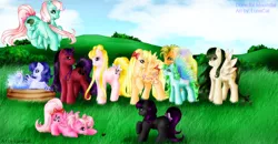 Size: 900x469 | Tagged: safe, artist:flyingpony, derpibooru import, ponified, flutter pony, insect, ladybug, pony, sea pony, chibi-usa, luna (sailor moon), sailor jupiter, sailor mars, sailor mercury, sailor moon, sailor neptune, sailor pluto, sailor saturn, sailor uranus, sailor venus