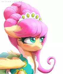 Size: 840x984 | Tagged: safe, artist:raikoh, derpibooru import, fluttershy, green isn't your color, alternate hairstyle, clothes, dress, model, modelshy, solo