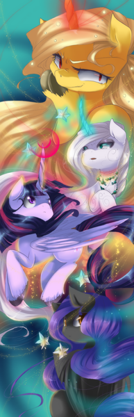 Size: 640x1986 | Tagged: alicorn, artist:loyaldis, derpibooru import, g2, oc, oc:white bow, princess golden light, princess silver swirl, safe, twilight sparkle, twilight sparkle (alicorn)