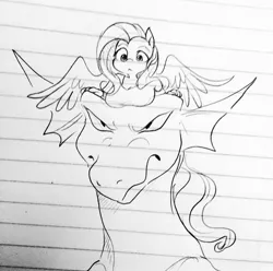 Size: 1280x1271 | Tagged: safe, artist:glacierclear, derpibooru import, fluttershy, anthro, bat pony, dragon, :<, angry, boobhat, breasts, busty fluttershy, female, flutterbat, grayscale, lined paper, monochrome, nudity, race swap, sketch, spread wings, traditional art, unamused, wings