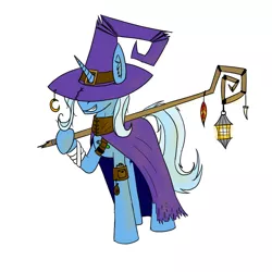 Size: 1050x1050 | Tagged: safe, artist:cromachy, derpibooru import, trixie, pony, unicorn, cape, cloak, clothes, female, hat, lantern, mage, mare, solo, staff, trixie's cape, trixie's hat, wizard