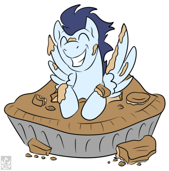 Size: 1732x1750 | Tagged: artist:stormblaze-pegasus, cute, derpibooru import, eyes closed, food, grin, happy, pi day, pie, safe, simple background, smiling, soarin', soarinbetes, solo, spread wings, that pony sure does love pies, transparent background, wings