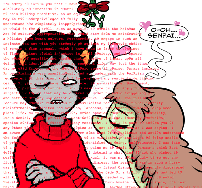 Size: 1024x950 | Tagged: ask fury belle, christmas, derpibooru import, exploitable meme, holiday, homestuck, kankri vantas, meme, mistletoe, oc, oc:checked privilege, safe, tl;dr, tumblr, unofficial characters only