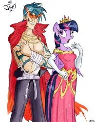 Size: 612x784 | Tagged: safe, artist:jowybean, derpibooru import, twilight sparkle, twilight sparkle (alicorn), alicorn, anthro, clothes, crossover, dress, kamina, tengen toppa gurren lagann