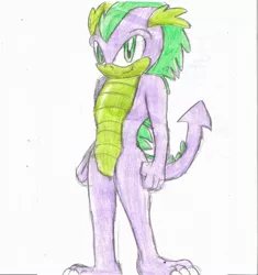 Size: 2415x2565 | Tagged: anthro, artist:jcmx, derpibooru import, safe, solo, sonicified, sonic the hedgehog (series), spike, traditional art