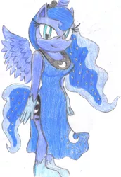 Size: 2398x3493 | Tagged: anthro, artist:jcmx, derpibooru import, princess luna, safe, solo, sonicified, sonic the hedgehog (series), traditional art