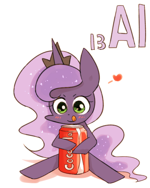 Size: 800x1000 | Tagged: safe, artist:joycall6, derpibooru import, part of a set, princess luna, series:joycall6's periodic table, :p, aluminium, aluminum, chemistry, coca-cola, drink, heart, licking, licking lips, periodic table, soda, soda can, solo, tongue out