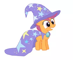 Size: 2805x2309 | Tagged: accessory swap, artist:birdco, cape, clothes, costume, derpibooru import, diamond, hat, magician, safe, scootaloo, solo, the great and powerful, trixie's cape, trixie's hat