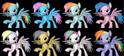 Size: 2197x1000 | Tagged: 3d, alternate costumes, artist:pika-robo, blossomforth, daring do, derpibooru import, firefly, g1, g1 to g4, g3, g3 to g4, generation leap, holly dash, rainbow blaze, rainbow dash, rainbow dash (g3), safe, source filmmaker