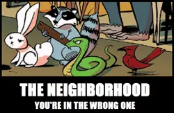 Size: 690x450 | Tagged: animal, bird, derpibooru import, rabbit, raccoon, safe, snake, spoiler:comic, spoiler:comic28, wrong neighborhood, you're in the wrong neighborhood
