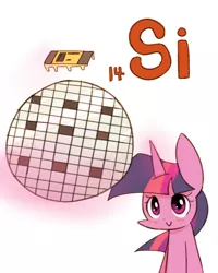 Size: 800x1000 | Tagged: safe, artist:joycall6, derpibooru import, part of a set, twilight sparkle, pony, unicorn, series:joycall6's periodic table, blushing, chemistry, circuit, electronics, female, integrated circuit, mare, microchip, periodic table, semiconductor, silicon, simple background, smiling, solo, wafer, white background
